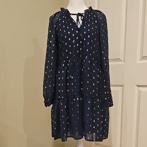 Blu Pepper Navy and Gold Polka Dot Mini Dress